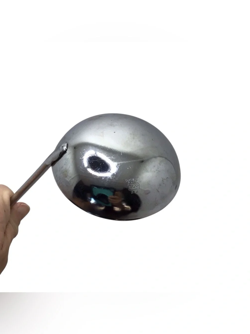 Vintage Ekco Chrome Wok Ladle Avocado Green Handle Mid Century Kitchen Utensil.